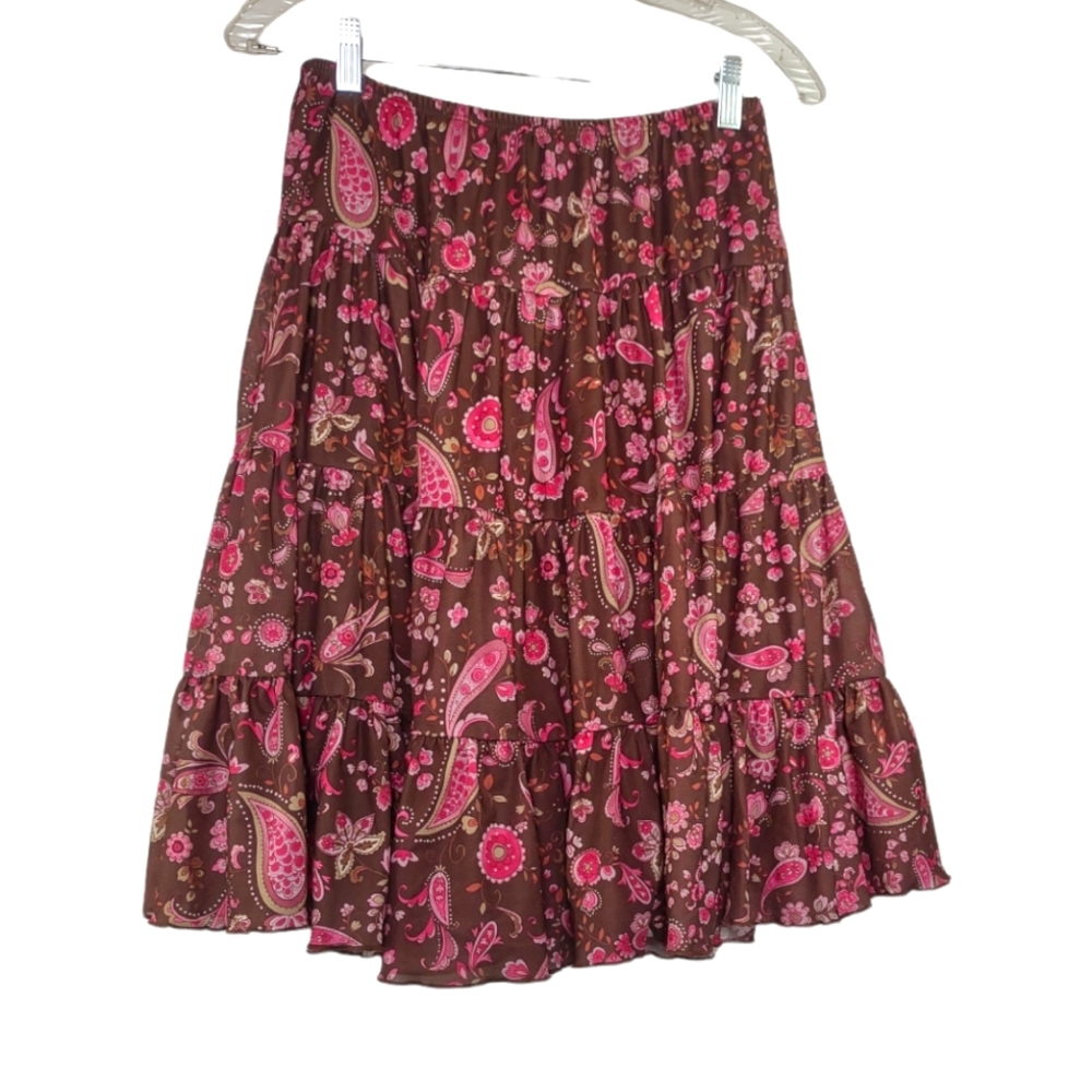 George Paisley Tiered Skirt Elastic waist sz 14 Cottage Boho vibes